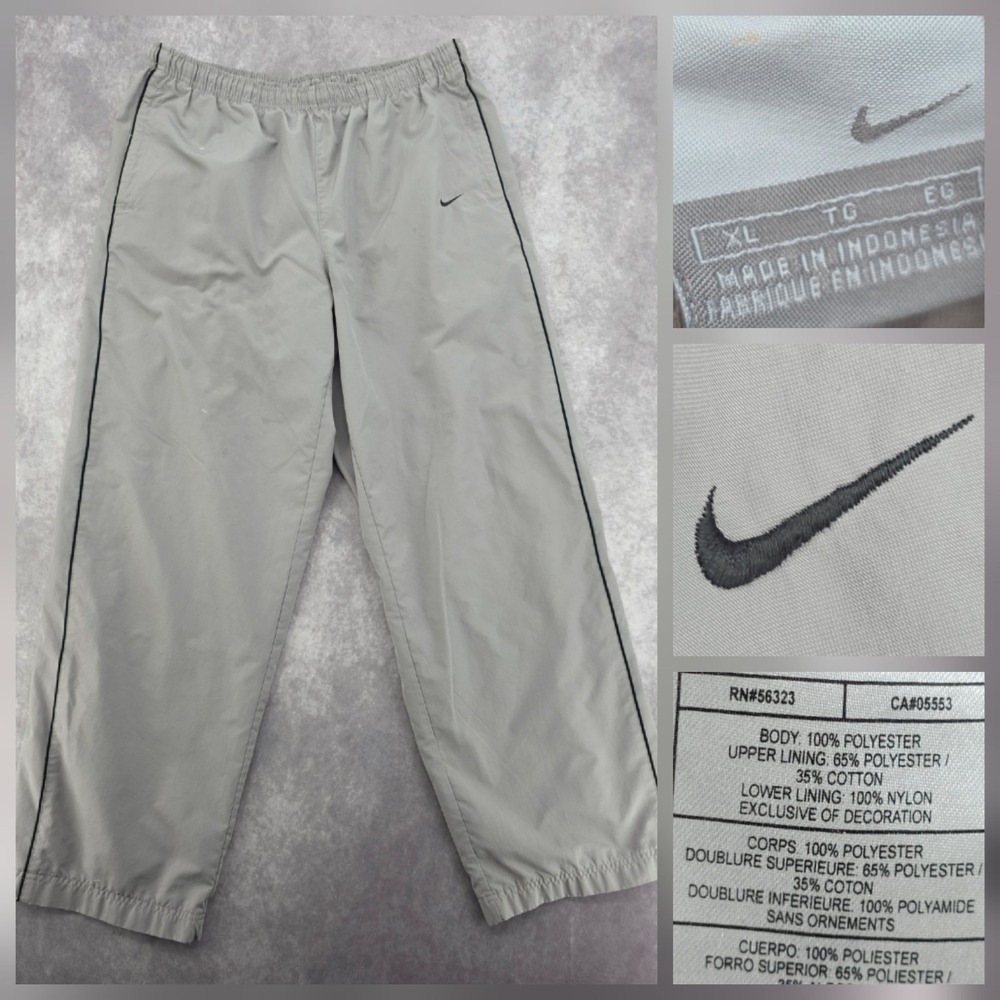 Vintage Nike Track Pants Grey Silver Mens Size XL Embroidered Swoosh Nylon Y2K